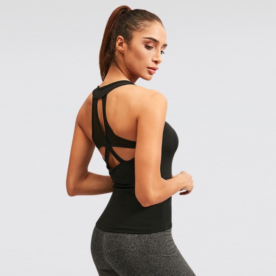 Women's yoga vest, sexy hollowed-out tight quick-drying vest, high-elasticity and breathable fitness and running sports vest 92101 Women's yoga vest, sexy hollowed-out tight quick-drying vest, high-elasticity and breathable fitness and running sports vest 92101