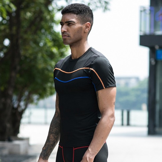 Men's PRO fitness short-sleeved reflective Running training Quick-drying Suit High-Elasticity Tight Suit Sports short-sleeved T-shirt 91209