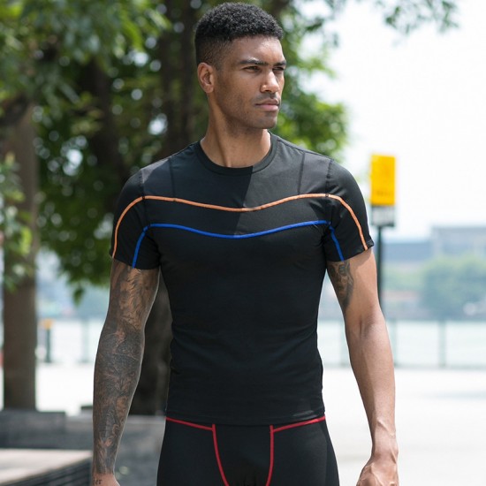 Men's PRO fitness short-sleeved reflective Running training Quick-drying Suit High-Elasticity Tight Suit Sports short-sleeved T-shirt 91209
