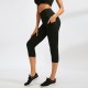 Women's yoga pants, pocket fitness running sports, elastic quick-drying pants, high-waisted, height-lifting tight 3/4 pants 92303