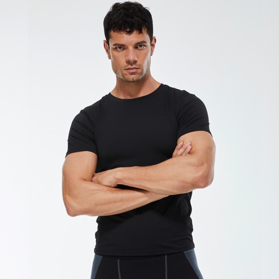 Men's Pro Fitness Sports Running Tights T-shirt Amazon Hot Selling Stretch Quick-drying Clothes Short-sleeved Shirt 4001