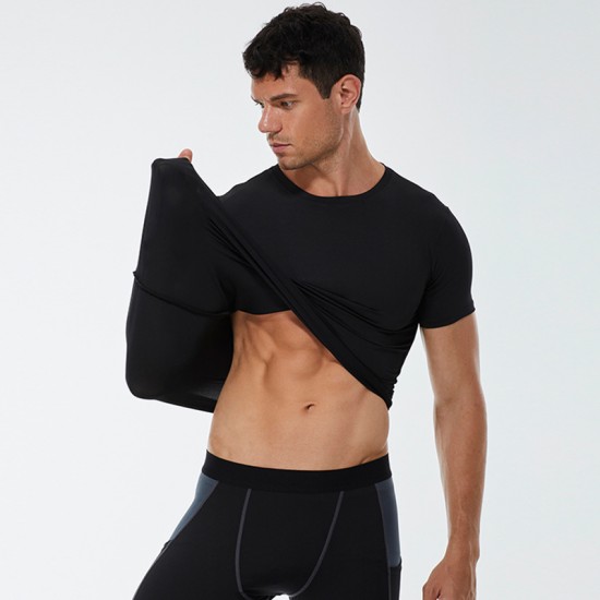 Men's Pro Fitness Sports Running Tights T-shirt Amazon Hot Selling Stretch Quick-drying Clothes Short-sleeved Shirt 4001