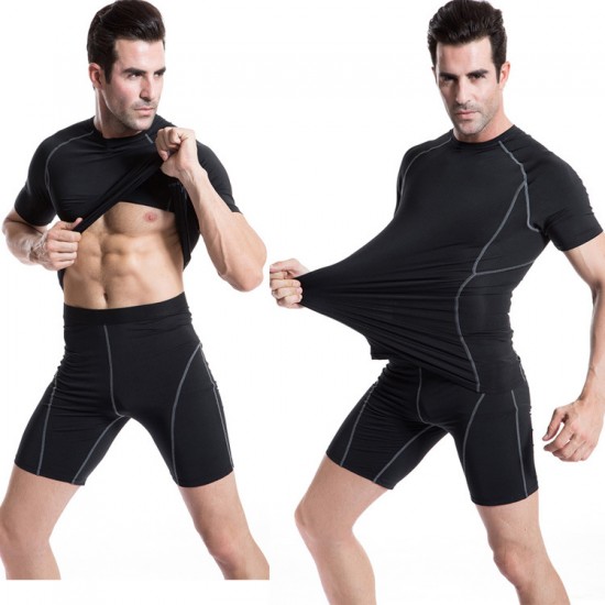 Men's Tight Training PRO Short-sleeved Fitness T-shirt Elastic Sweat-wicking Quick-Drying Compression Shirt 1008
