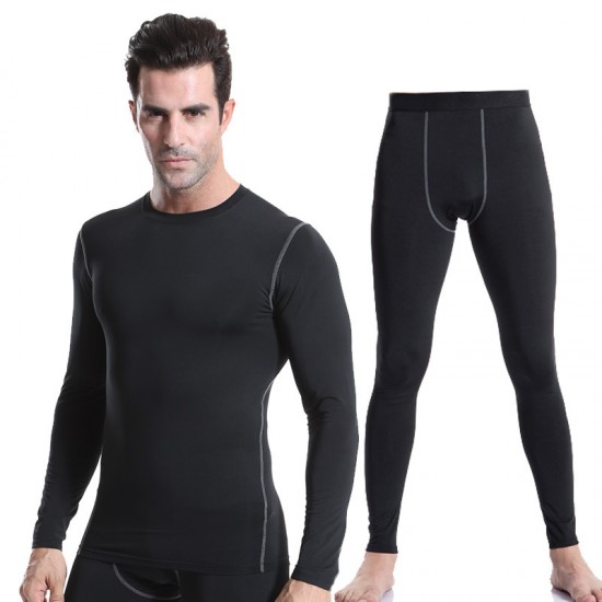 Men's Tight training Suit PRO Sports and Fitness Set Sweat-wicking quick-drying clothes Long sleeves + long pants 1019+1020