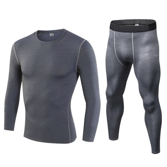 Men's Tight training Suit PRO Sports and Fitness Set Sweat-wicking quick-drying clothes Long sleeves + long pants 1019+1020