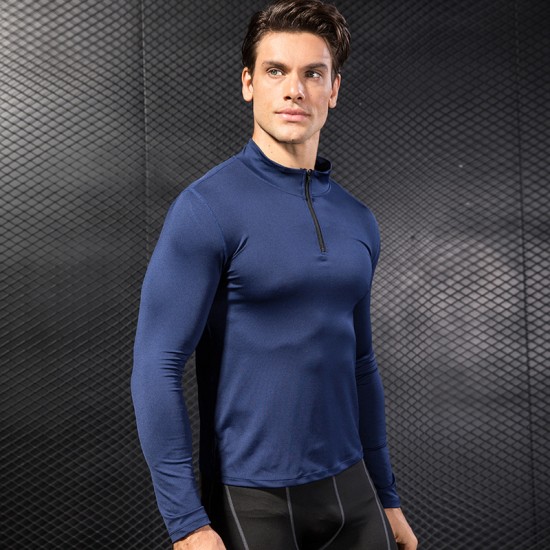 Men's autumn and winter sports sweatshirt, fitness running training, long-sleeved half-zipper stretch quick-drying stand-up collar sweatshirt 9004