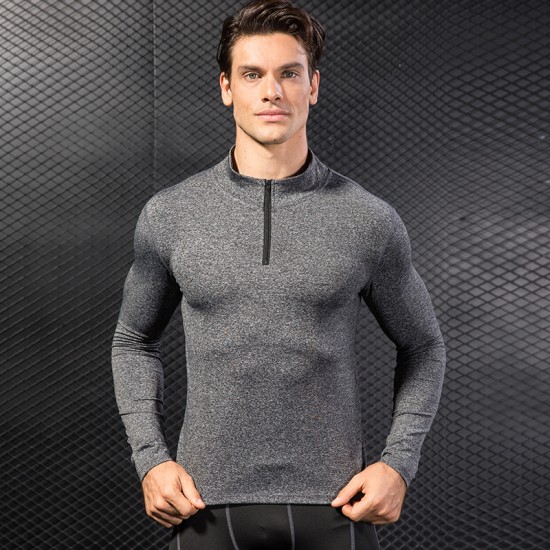 Men's autumn and winter sports sweatshirt, fitness running training, long-sleeved half-zipper stretch quick-drying stand-up collar sweatshirt 9004