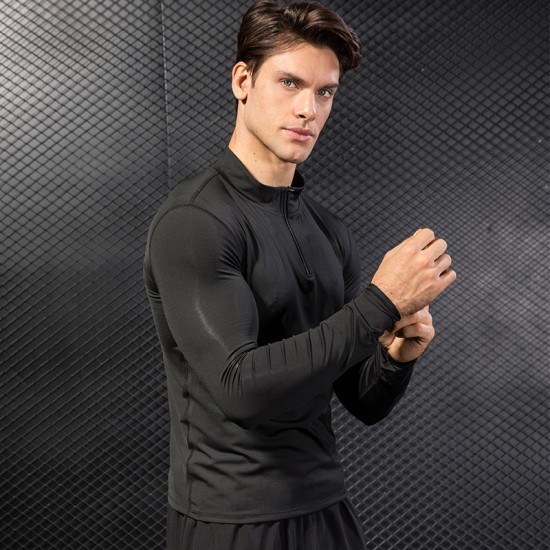 Men's autumn and winter sports sweatshirt, fitness running training, long-sleeved half-zipper stretch quick-drying stand-up collar sweatshirt 9004