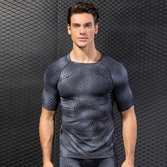 Men's 3d Three-dimensional Printing Fitness Running Training Short Sleeve Amazon Tight Elastic Sweat-wicking Quick-drying 4023