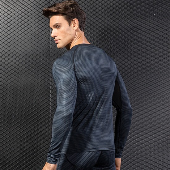 Men's 3D printed fitness running training long-sleeved amazon tight Stretch Sweat-wicking quick-drying garment 4029