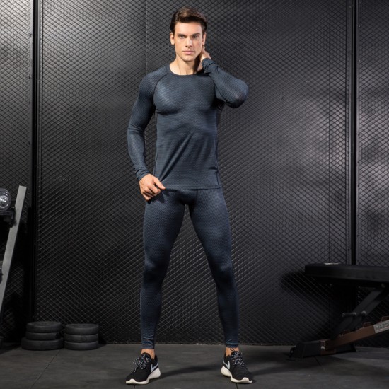 Men's 3D printed fitness running training long-sleeved amazon tight Stretch Sweat-wicking quick-drying garment 4029