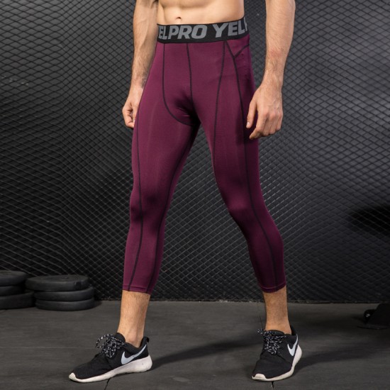 Men's Pro Cropped Pants Fitness Running Training Tights Quick-drying Sweat-wicking Breathable Stretch Cropped Pants 1051