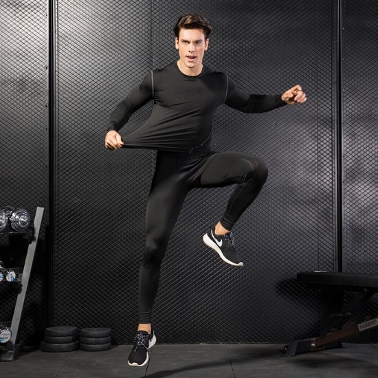 Men's Pro Sports Trousers Tight Training Fitness Running Mesh Stitching Quick-drying Stretch Trousers 1040