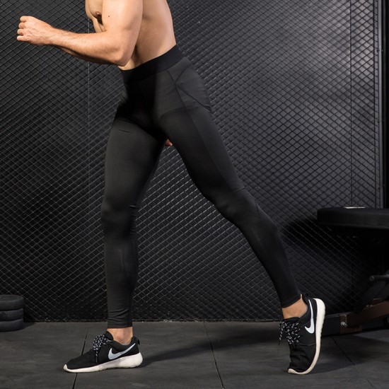 Men's Pro Sports Trousers Tight Training Fitness Running Mesh Stitching Quick-drying Stretch Trousers 1040