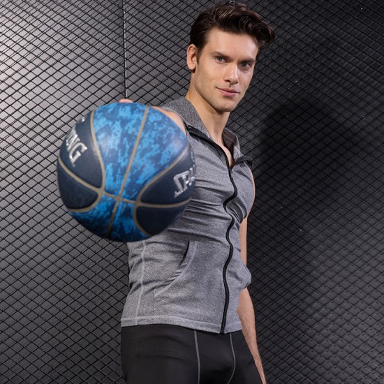 Men's tight-fitting sleeveless vest, running training fitness suit, zipper hooded quick-drying coat 9006