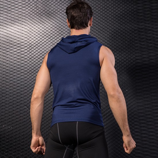 Men's tight-fitting sleeveless vest, running training fitness suit, zipper hooded quick-drying coat 9006