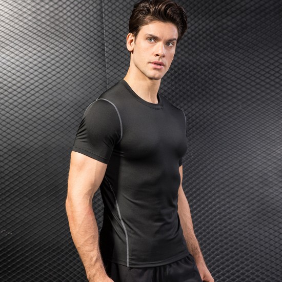 Men's Tight Training Fitness Clothing Running Short-sleeved Sportswear Amazon Stretch Quick-drying Clothes T-shirt 1003