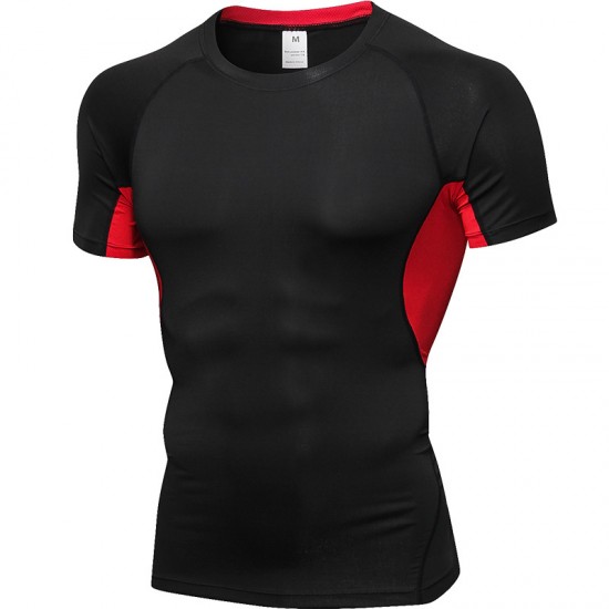 Men's PRO Fitness Exercise Running Training short-sleeved sweat-wicking Quick-drying Breathable Elastic Tight Suit B0008