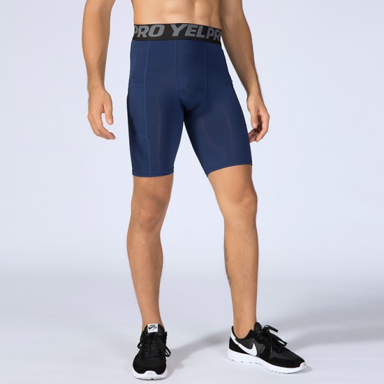 Men's Pro Fitness Shorts With Pocket Sports Running Training Sweat-wicking Quick-drying Elastic Tight Shorts 1084