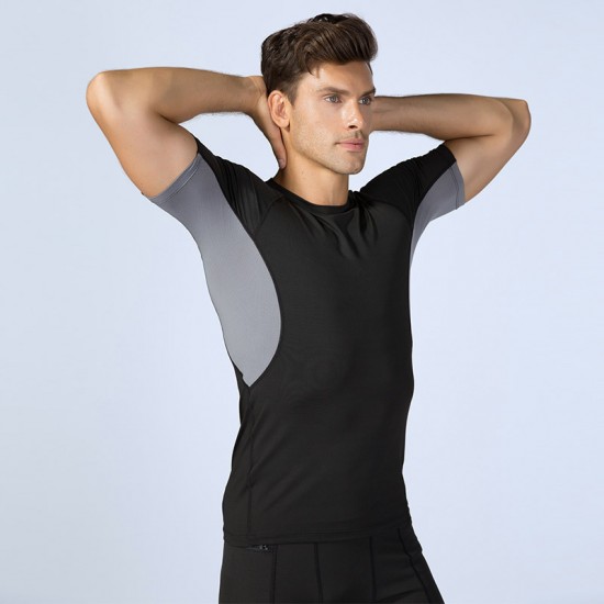 Men's PRO Fitness Exercise Running Training short-sleeved sweat-wicking Quick-drying Breathable Elastic Tight Suit B0008