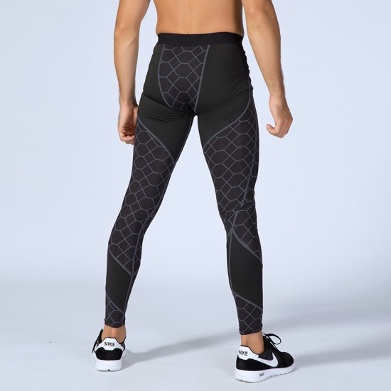 Men's fitness long pants printed patchwork sports running training sweat-wicking quick-drying high-elasticity tight long pants 4070