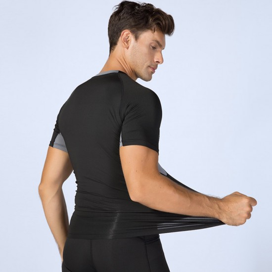 Men's PRO Fitness Exercise Running Training short-sleeved sweat-wicking Quick-drying Breathable Elastic Tight Suit B0008