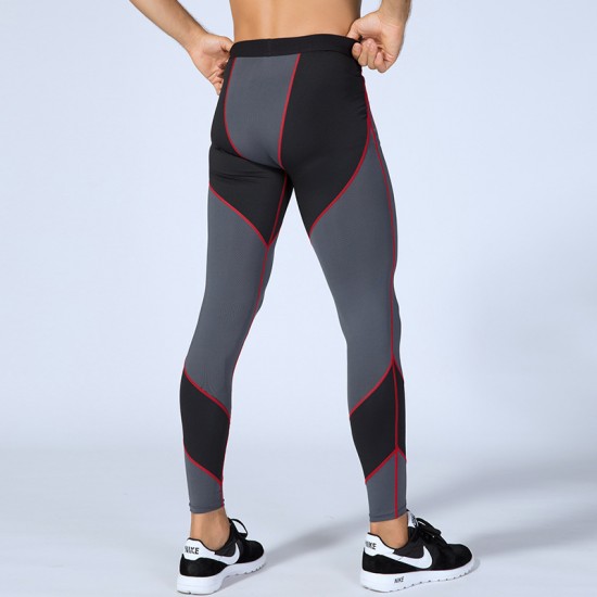 Men's PRO Tight sports running training fitness Pants, sweat-wicking Quick-drying, high-elasticity color-blocking patchwork Trousers 4030