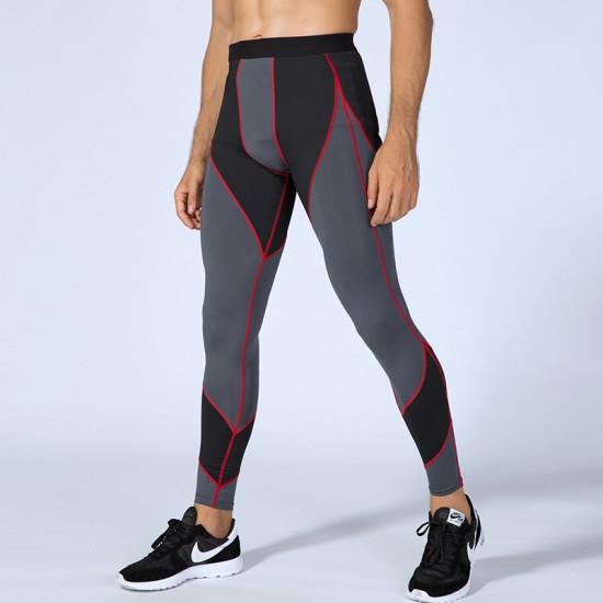 Men's PRO Tight sports running training fitness Pants, sweat-wicking Quick-drying, high-elasticity color-blocking patchwork Trousers 4030