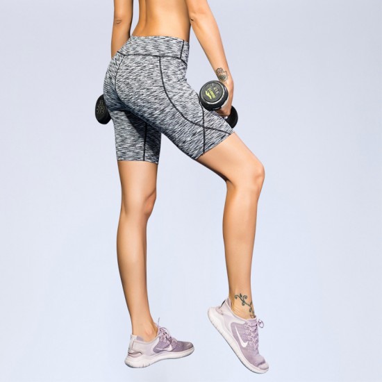 Women's high-elastic yoga shorts, pocket-sized high-waisted fitness exercise running quick-drying sweat-wicking tight shorts 2034