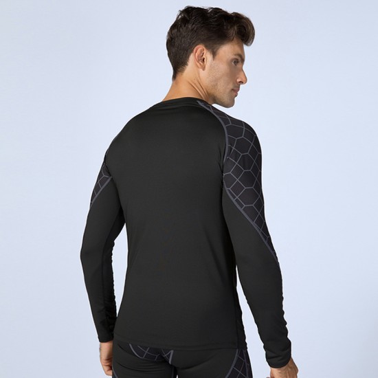 Men's fitness print patchwork long-sleeved sports running training sweat-wicking quick-drying high-elasticity tight clothes 4019