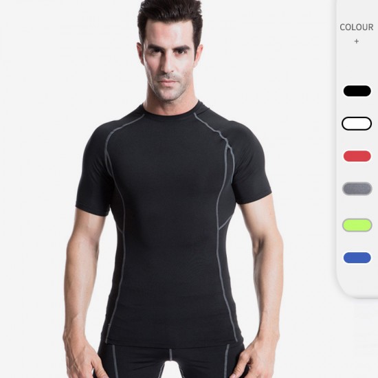 Men's Tight Training PRO Short-sleeved Fitness T-shirt Elastic Sweat-wicking Quick-Drying Compression Shirt 1008
