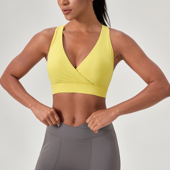 European and American women's yoga wear, sports underwear, nude deep V, sexy fitness bra, nylon high-elasticity I-shaped vest 52763