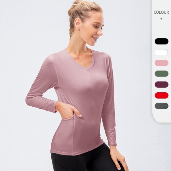 New autumn and winter yoga wear for women, long-sleeved quick-drying elastic tight T-shirt for running and sports, fitness top 12525
