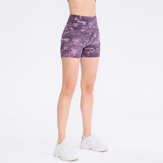 Women's nude printed yoga shorts, running training high-elasticity tight sports quick-drying fitness 3-inch pants 02412