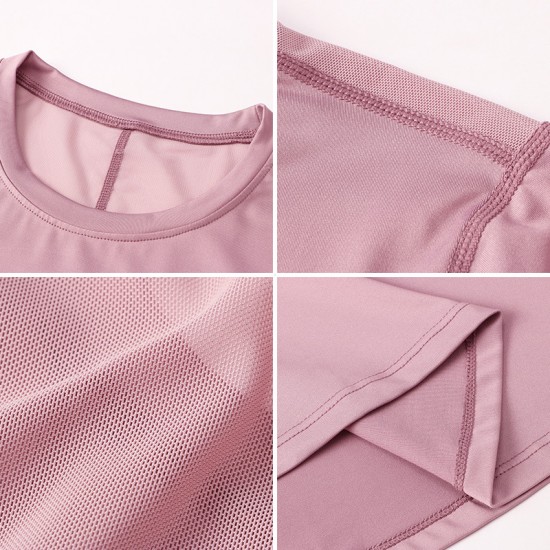Women's autumn and winter yoga exercise long-sleeved quick-drying breathable mesh fabric patchwork elastic running exercise fitness wear 12522
