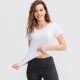 Women's Tight Yoga Short Sleeve Crew Neck Sports T-shirt Mesh Breathable High Elastic Quick-drying Running Fitness Clothing 02216