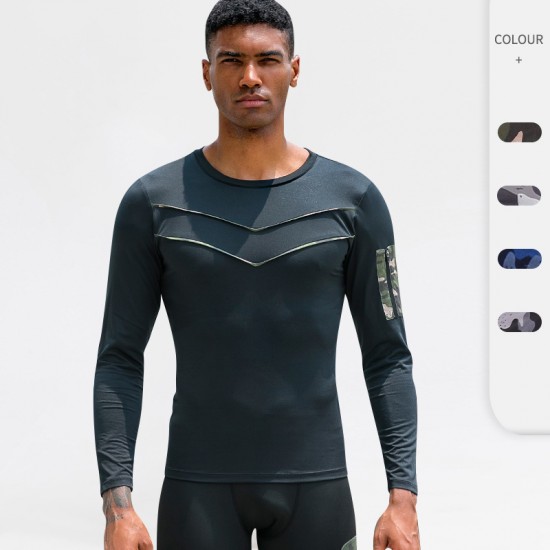 Men's fitness wear, long-sleeved quick-drying outdoor running T-shirt, moisture-wicking, tight height and elastic training suit 91502