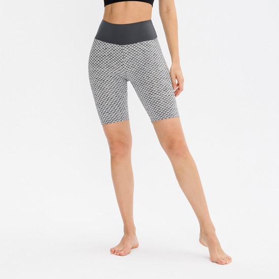 Female summer European and American hip-lifting yoga shorts Honeycomb peach hip quick-drying high-waists fitness exercise 5-point shorts 12423