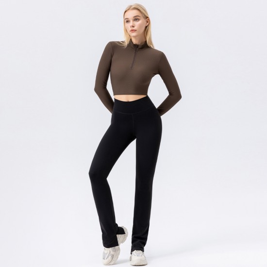 European and American yoga wear, women's high-waisted stand-up collar, zipped long-sleeved yoga coat, tight, slimming, high-elasticity sports and fitness wear