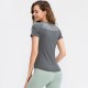 Women's Tight Yoga Short Sleeve Crew Neck Sports T-shirt Mesh Breathable High Elastic Quick-drying Running Fitness Clothing 02216