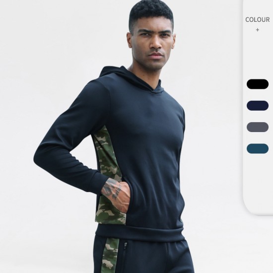 Men's sports sweatshirt, running fitness training suit, loose casual long-sleeved camouflage hooded jacket 91602