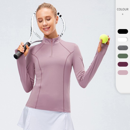 Women's Autumn And Winter Yoga Long Sleeve Fitness Clothing Slim Running T-shirt Jacket Quick-drying Sports Sweater 12521