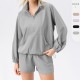 Autumn sportswear and casual set: Women's loose stand-up collar jacket, hoodie, running shorts, quick-drying fitness two-piece set Autumn sportswear and casual set: Women's loose stand-up collar jacket, hoodie, running shorts, quick-drying fitness two-piece set