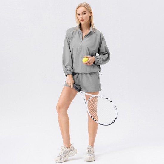 Autumn sportswear and casual set: Women's loose stand-up collar jacket, hoodie, running shorts, quick-drying fitness two-piece set Autumn sportswear and casual set: Women's loose stand-up collar jacket, hoodie, running shorts, quick-drying fitness two-piece set