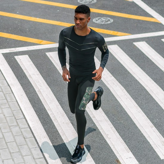 Men's fitness wear, long-sleeved quick-drying outdoor running T-shirt, moisture-wicking, tight height and elastic training suit 91502