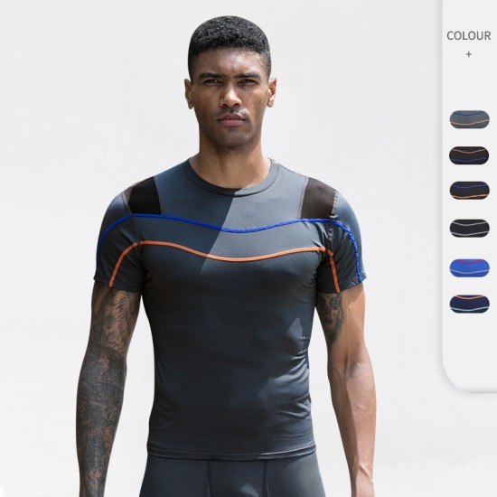 Men's PRO fitness short-sleeved reflective Running training Quick-drying Suit High-Elasticity Tight Suit Sports short-sleeved T-shirt 91209