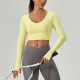 European and American tight-fitting long-sleeved yoga wear with chest pads, crossed beautiful back sports top, quick-drying running and fitness wear 52560 European and American tight-fitting long-sleeved yoga wear with chest pads, crossed beautiful back sports top, quick-drying running and fitness wear 52560