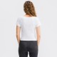 Women's fitness short-sleeved round-neck tight-fitting quick-drying sports T-shirt, elastic running high-waisted yoga wear top 02215