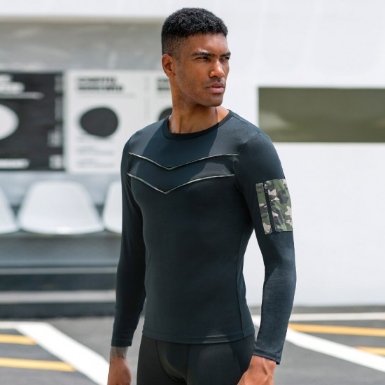 Men's fitness wear, long-sleeved quick-drying outdoor running T-shirt, moisture-wicking, tight height and elastic training suit 91502
