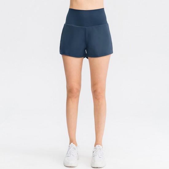 Women's Loose Tennis Running Shorts Fake Two-piece Anti-light Ice Nylon Yoga Fitness Pants 02414